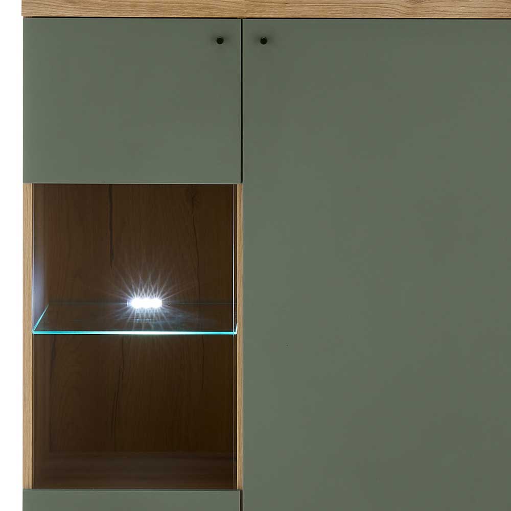 Esszimmer Highboard Lora in Graugrün und Wildeichefarben