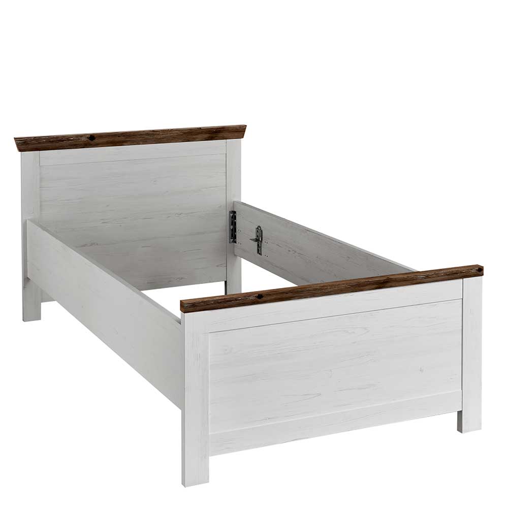 Landhausstil Bett Flurencina in Weiß und Kieferfarben