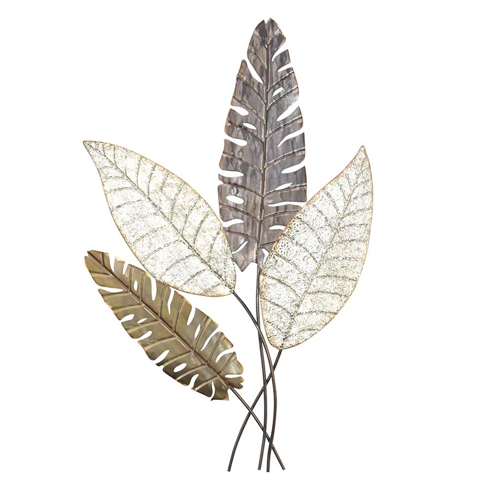 Metall Wanddekoration Maylin in Silberfarben und Goldfarben wie Blätter geformt
