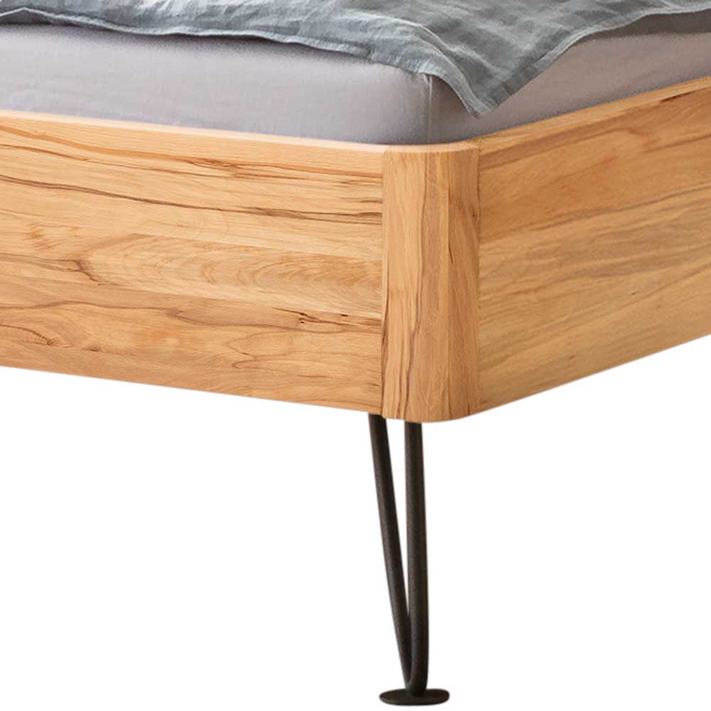 140x200 cm Bett Wildbuche Untonia aus Massivholz und Stahl