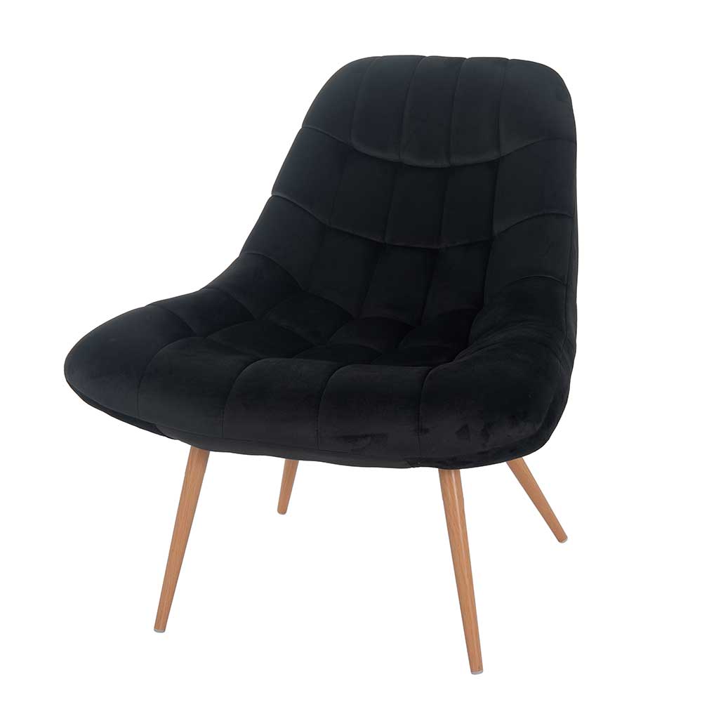 Samt Polstersessel Paryra in Schwarz im Retro Design