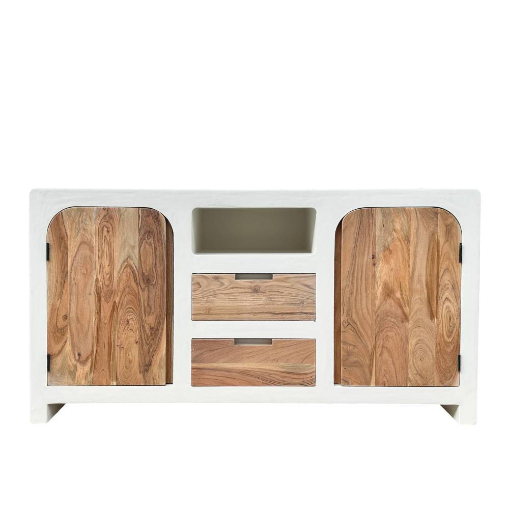 Sideboard Janyna aus Akazie Massivholz mit Struktur Kalkputz