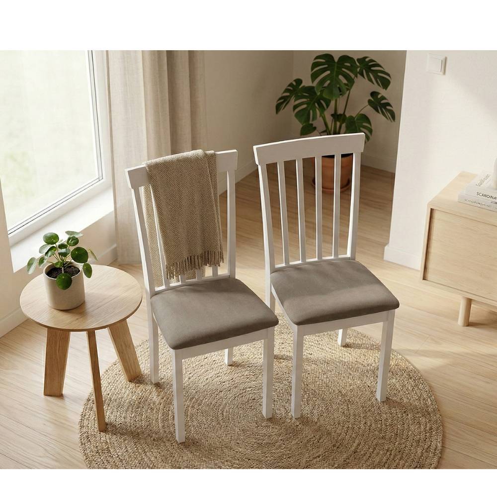 Esstisch Stühle Taruma in Weiß mit Gestell aus Massivholz (2er Set)