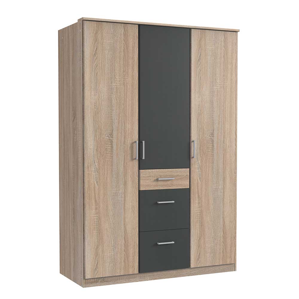 Schlafzimmerschrank Nurana in Eiche Sägerau und Dunkelgrau