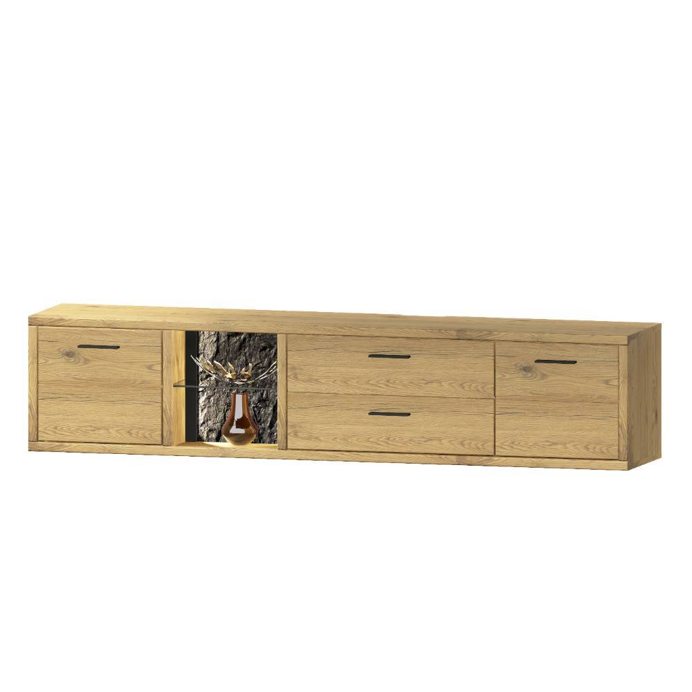 Wohnwand Echtholz Ostoro in Wildeiche Bianco 206 cm hoch (dreiteilig)