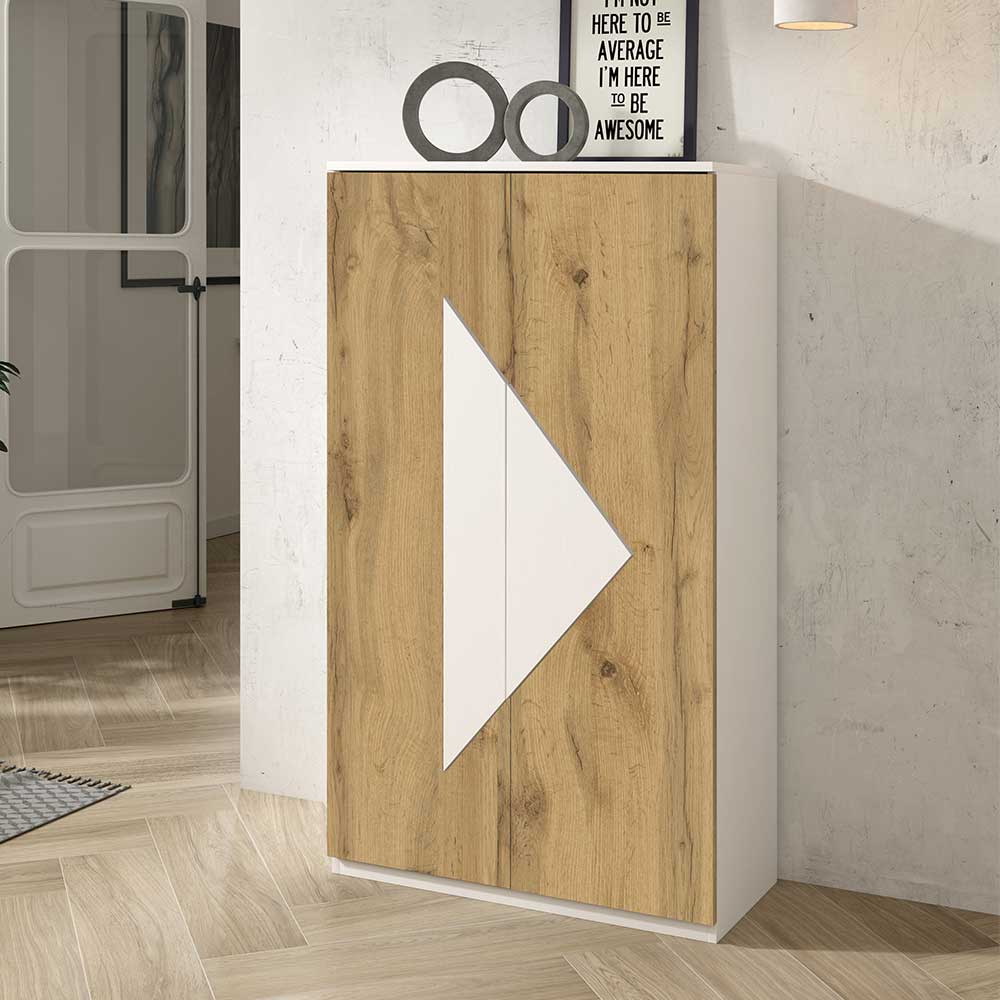 Schuhschrank Salmasion in Wildeichefarben und Weiß modern