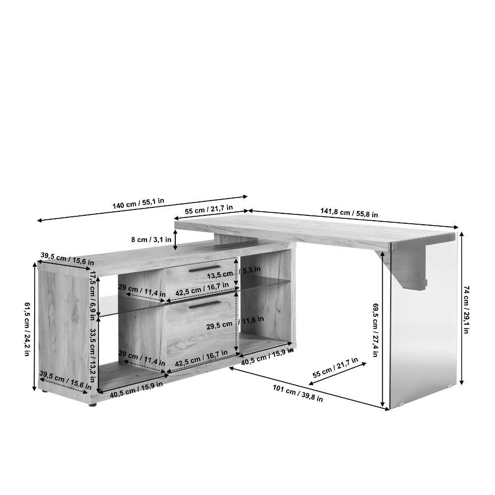 Designschreibtisch Turex in Weiß mit Sicherheitsglas Wange