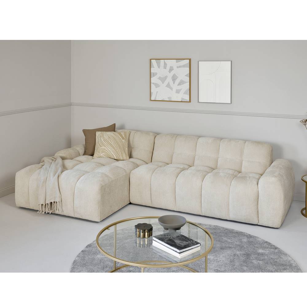 Ecksofa Freshing aus Boucle mit aufwendigen Steppungen