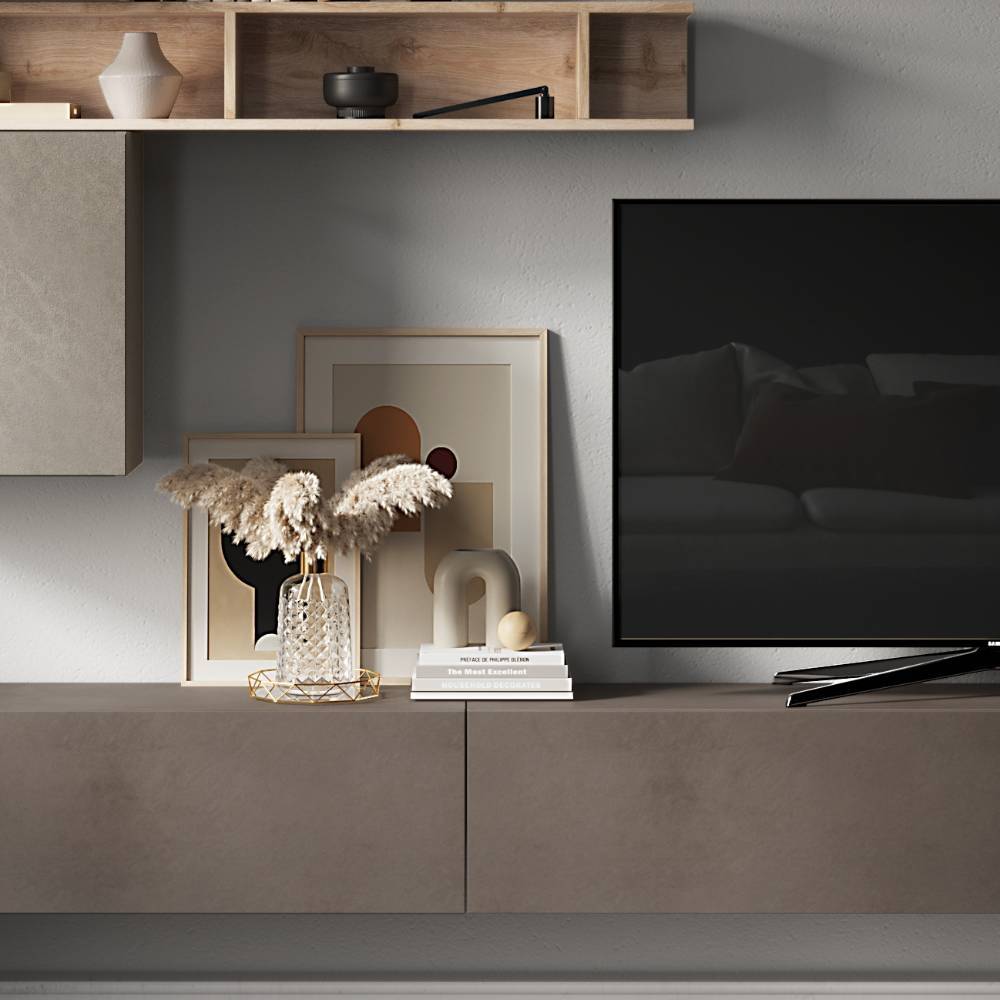 TV Wohnwand Yaderra 276 cm breit für die Wandmontage (siebenteilig)