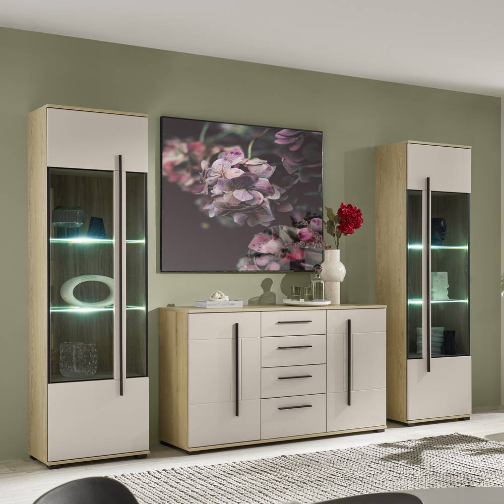 Wohnzimmerschrankwand Helina in modernem Design 200 cm hoch (dreiteilig)