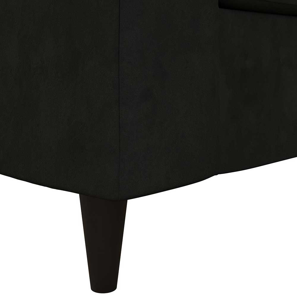 Samt Zweisitzer Sofa Remania in Schwarz mit Vierfußgestell aus Holz