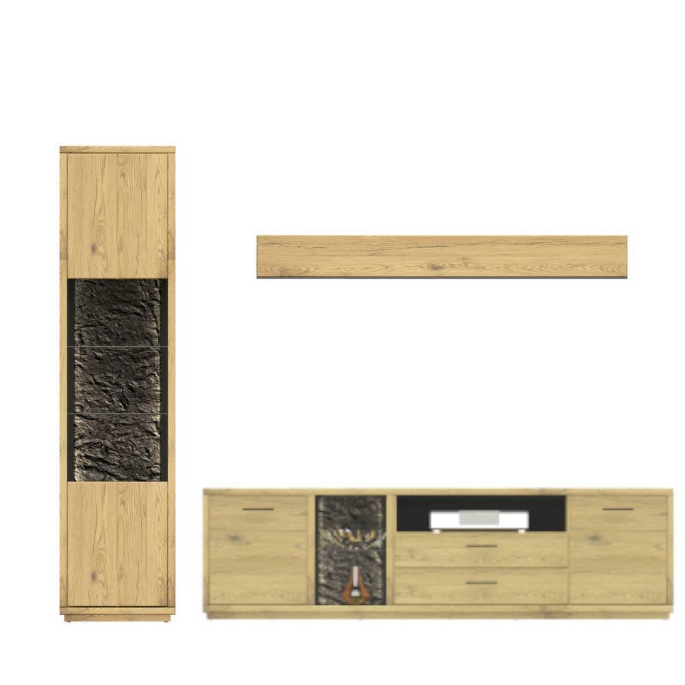 Wohnwand modern Ostoro in Wildeiche Bianco 206 cm hoch (dreiteilig)