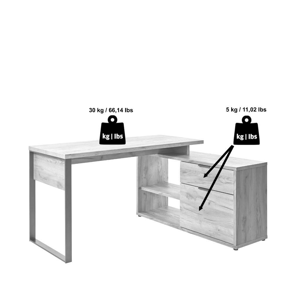 Büroschreibtisch Loyrna in Weiß mit Seitenregalen