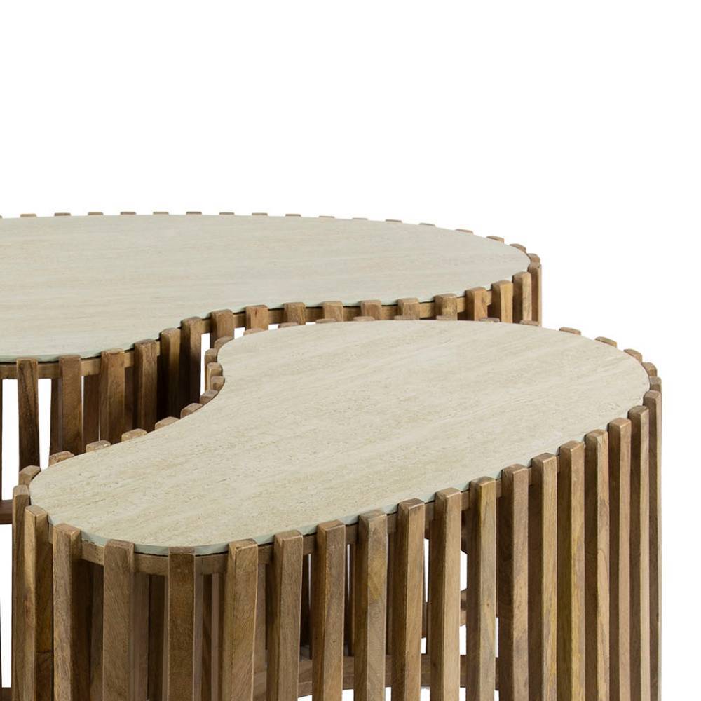 Couchtisch Nongo in organischer Form aus Mangobaum Massivholz (dreiteilig)
