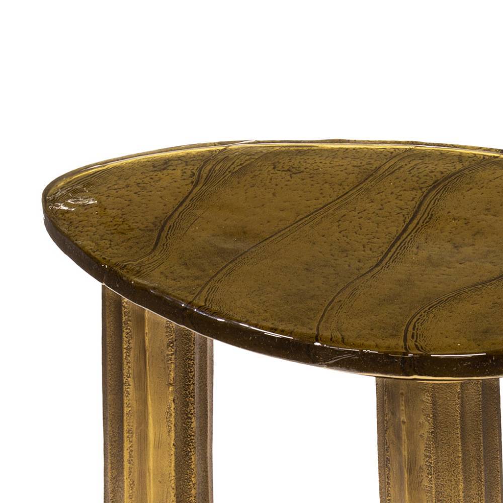 Beitisch Lazium in Altgoldfarben mit Gussglas Platte