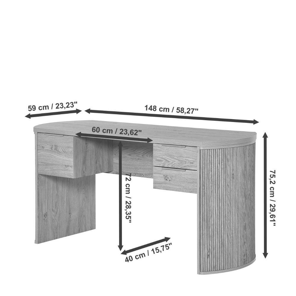 Designschreibtisch Baldaniel in Eichefarben 148 cm breit