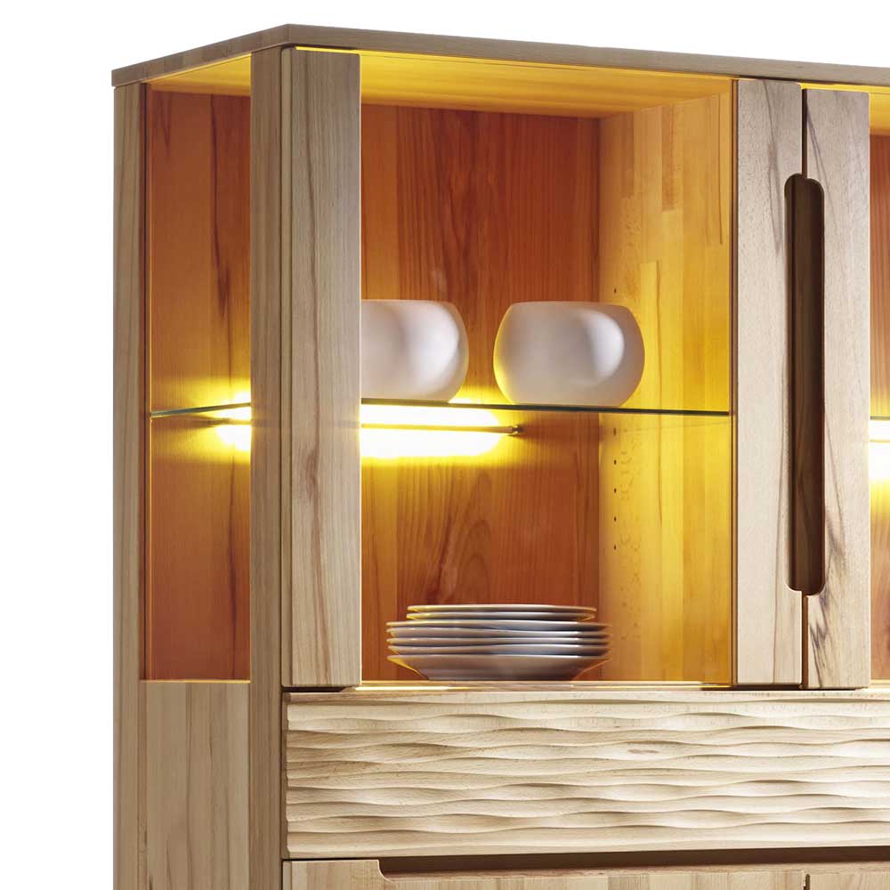 Massivholz Highboard Suvanica aus Kernbuche mit Beleuchtung