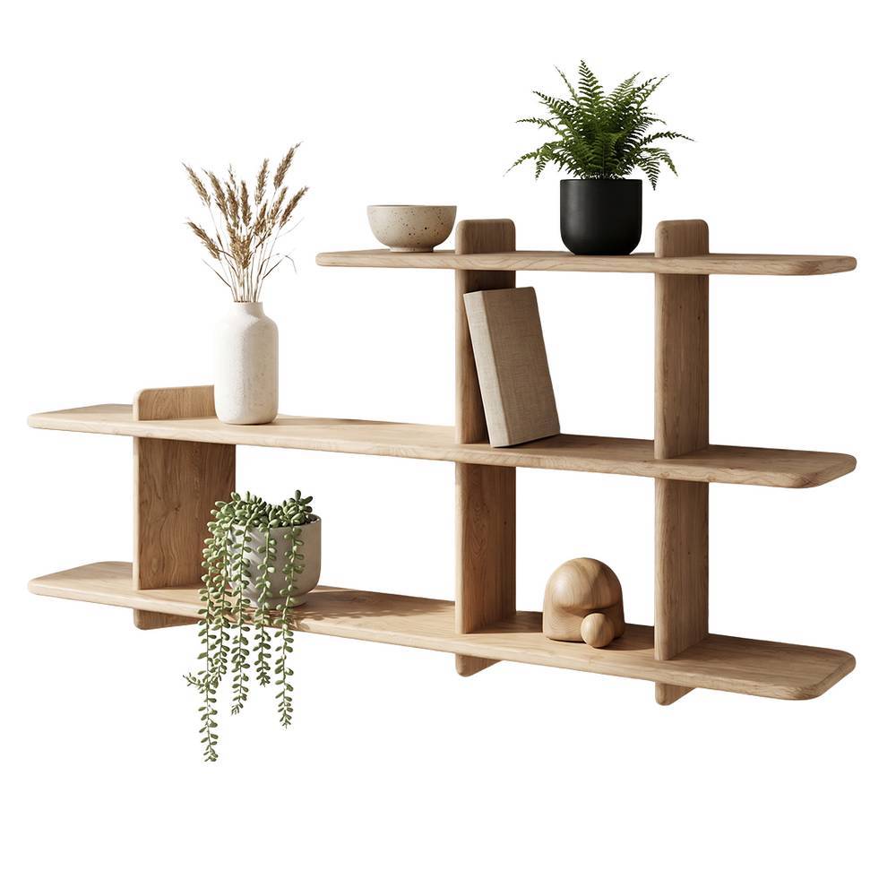 Wandregal Castlon aus Eiche Massivholz im Skandi Design