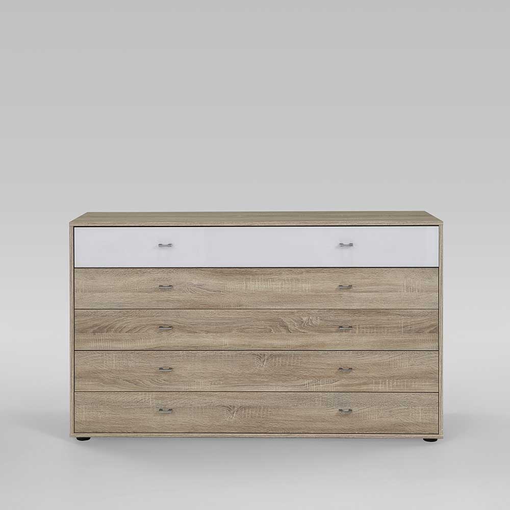 Schubladen Sideboard Elmin in Eiche Sägerau Weiß 140 cm