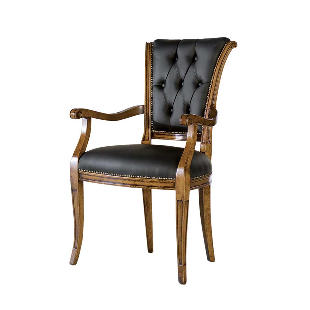 Esstisch Sessel Batros aus Echtleder und Massivholz in italienischem Design