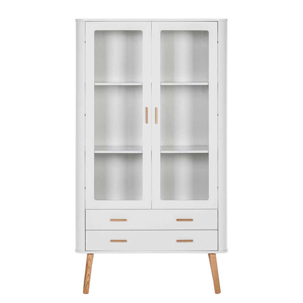 Schrank Vitrine Masuyo im Skandi Design in Eichefarben und Weiß
