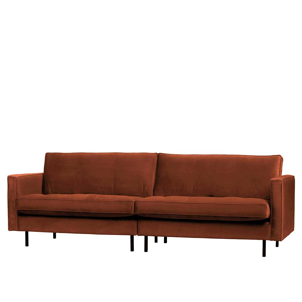 Retrostil Couch Aylon in Rostfarben Samt 275 cm breit