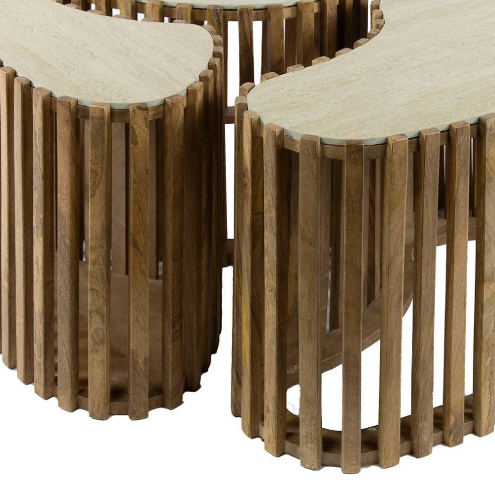 Couchtisch Nongo in organischer Form aus Mangobaum Massivholz (dreiteilig)
