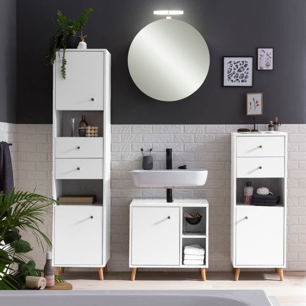 Badezimmer Hochschrank Linz 178 cm hoch mit zwei offenen Fächern