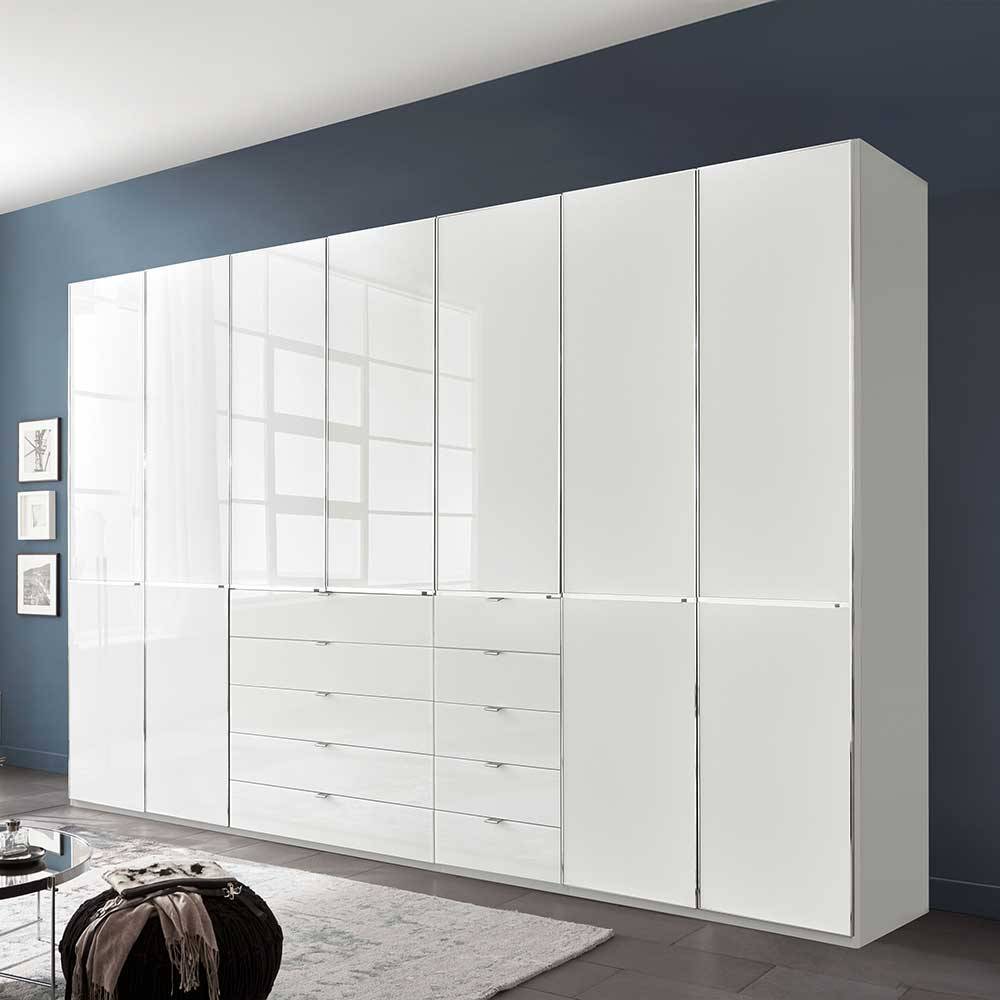 Weißer Kleiderschrank Bean Front glasbeschichtet mit zehn Schubladen