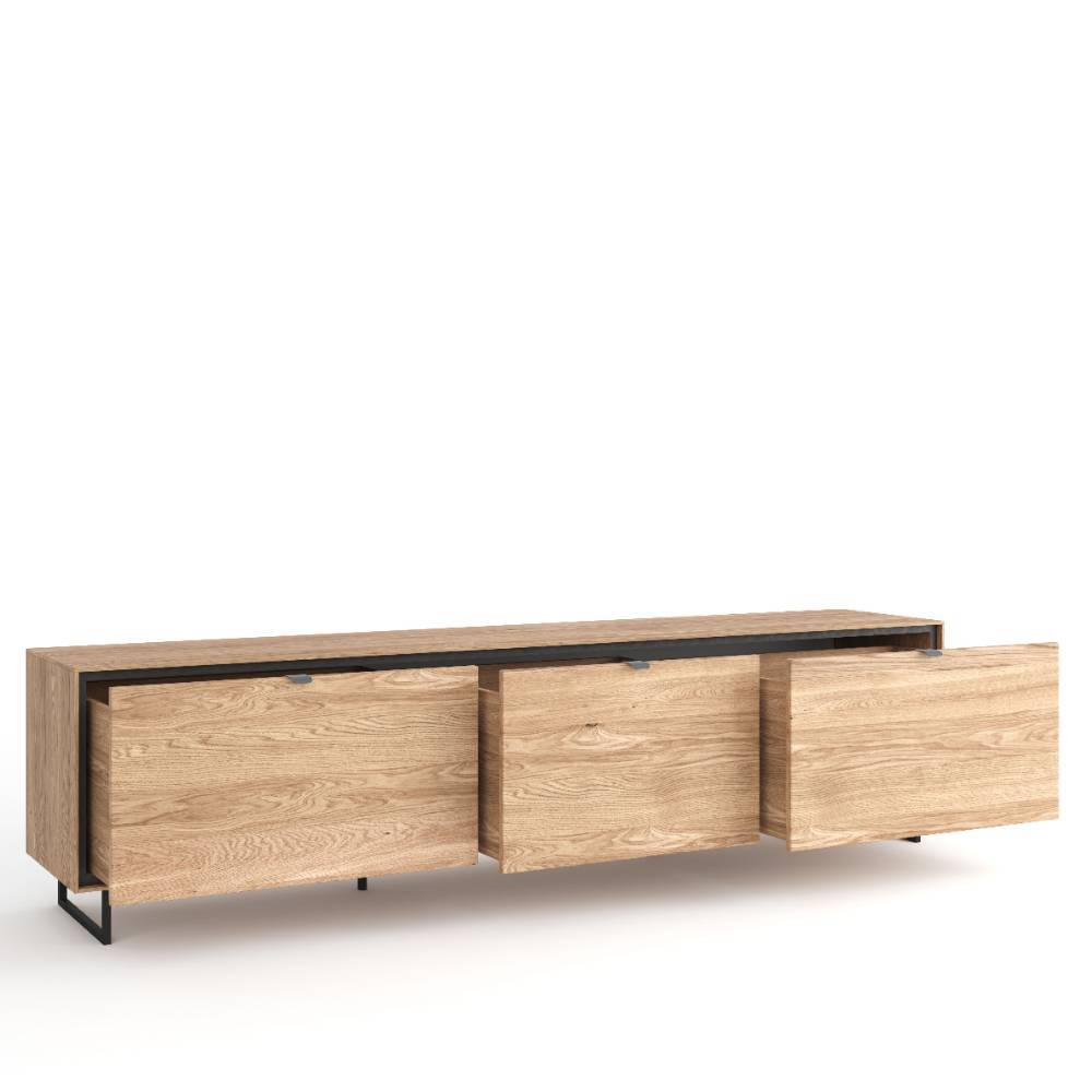 TV Lowboard Flo mit drei Schubladen und Bügelgestell aus Metall