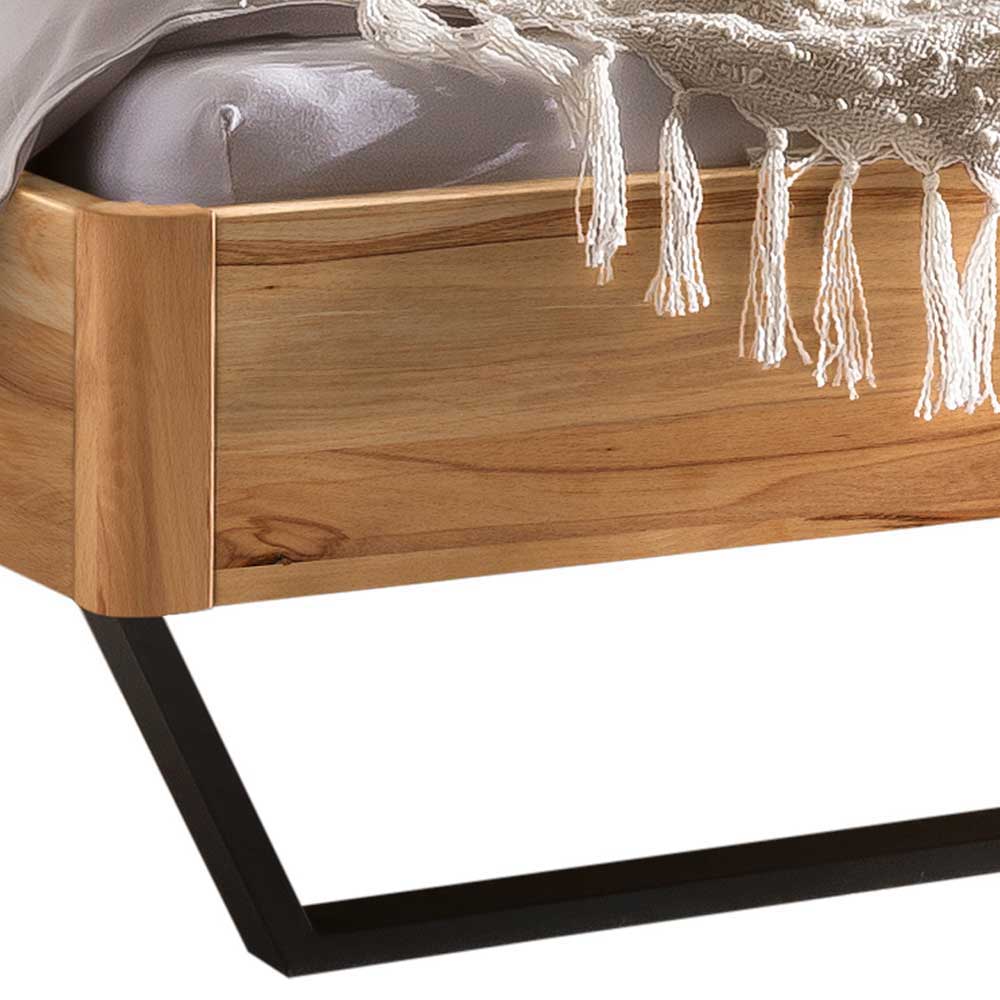 Wildbuche Doppelbett Ubasta mit Metall Bügelgestell im Loft Stil