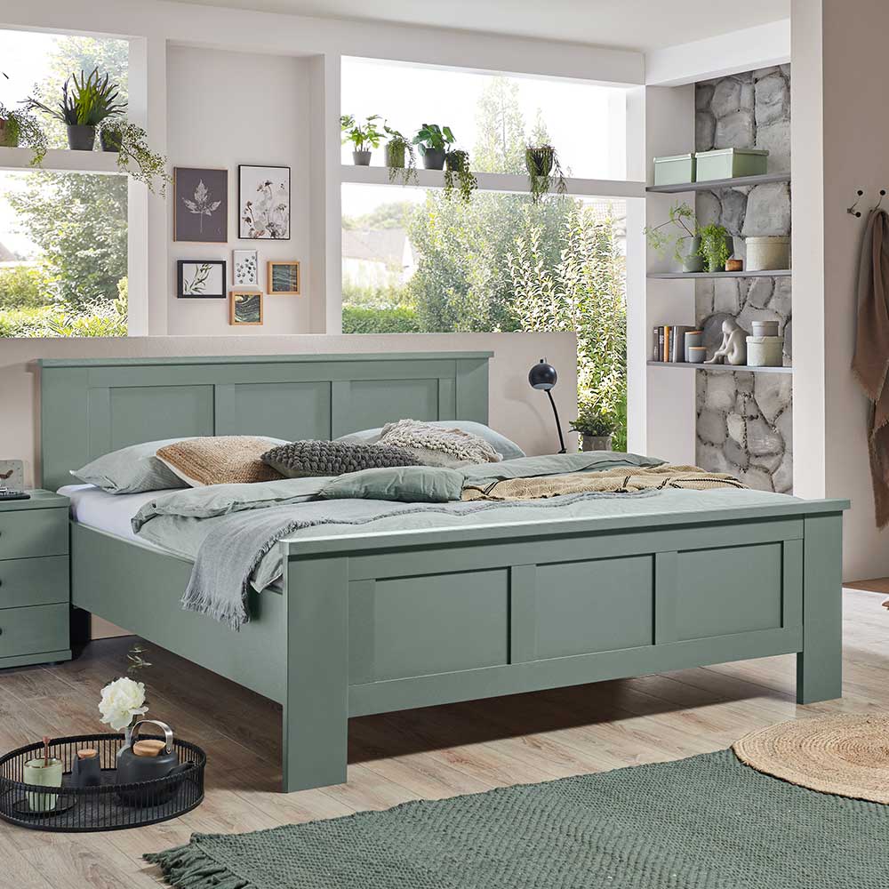 Doppel Bett 160 cm Forjan in Graugrün mit 48 cm Einstiegshöhe