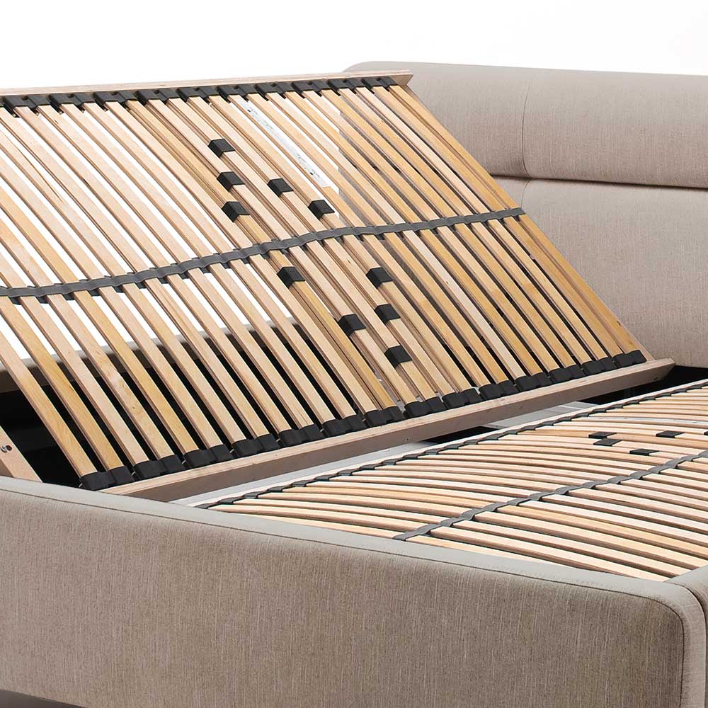 Stauraumbett Ladwica in Beige Webstoff modern