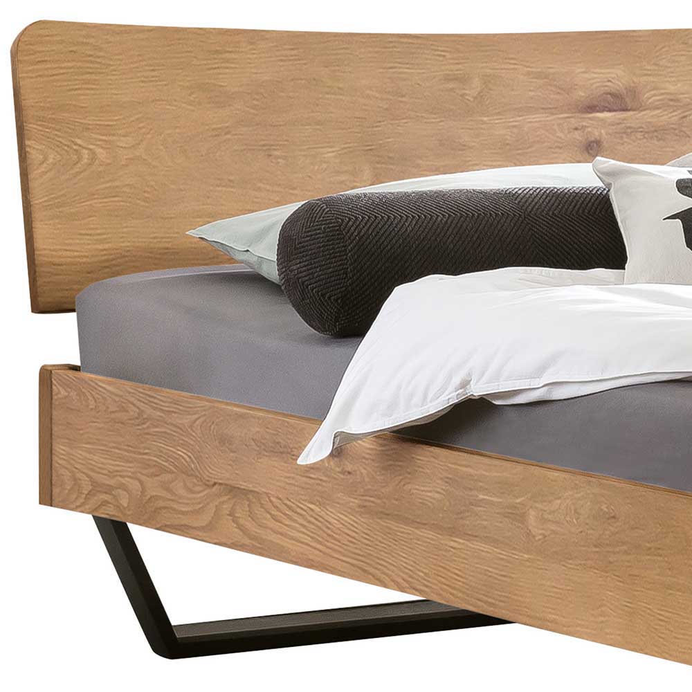 Loft Stil Doppelbett Espanas aus Wildeiche Massivholz mit Bügelgestell