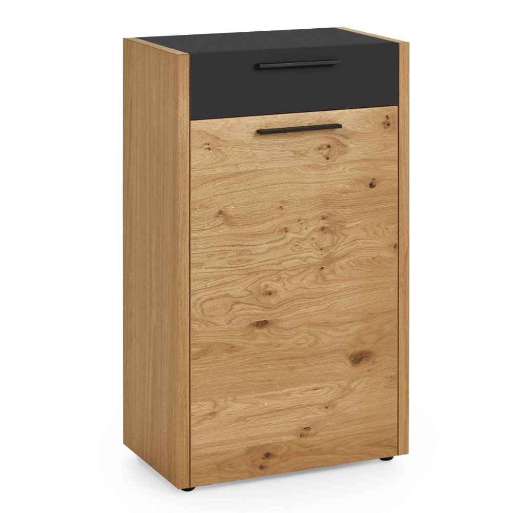 Kleiner Schrank Flur Damiette in Schwarz matt und Eiche