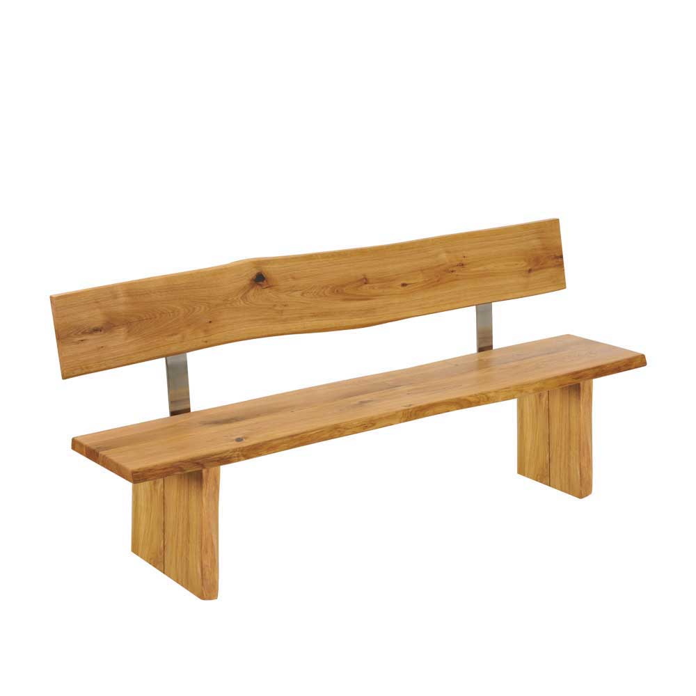 Bank Sitzgruppe Varaldo aus Wildeiche Massivholz mit Baumkante (dreiteilig)
