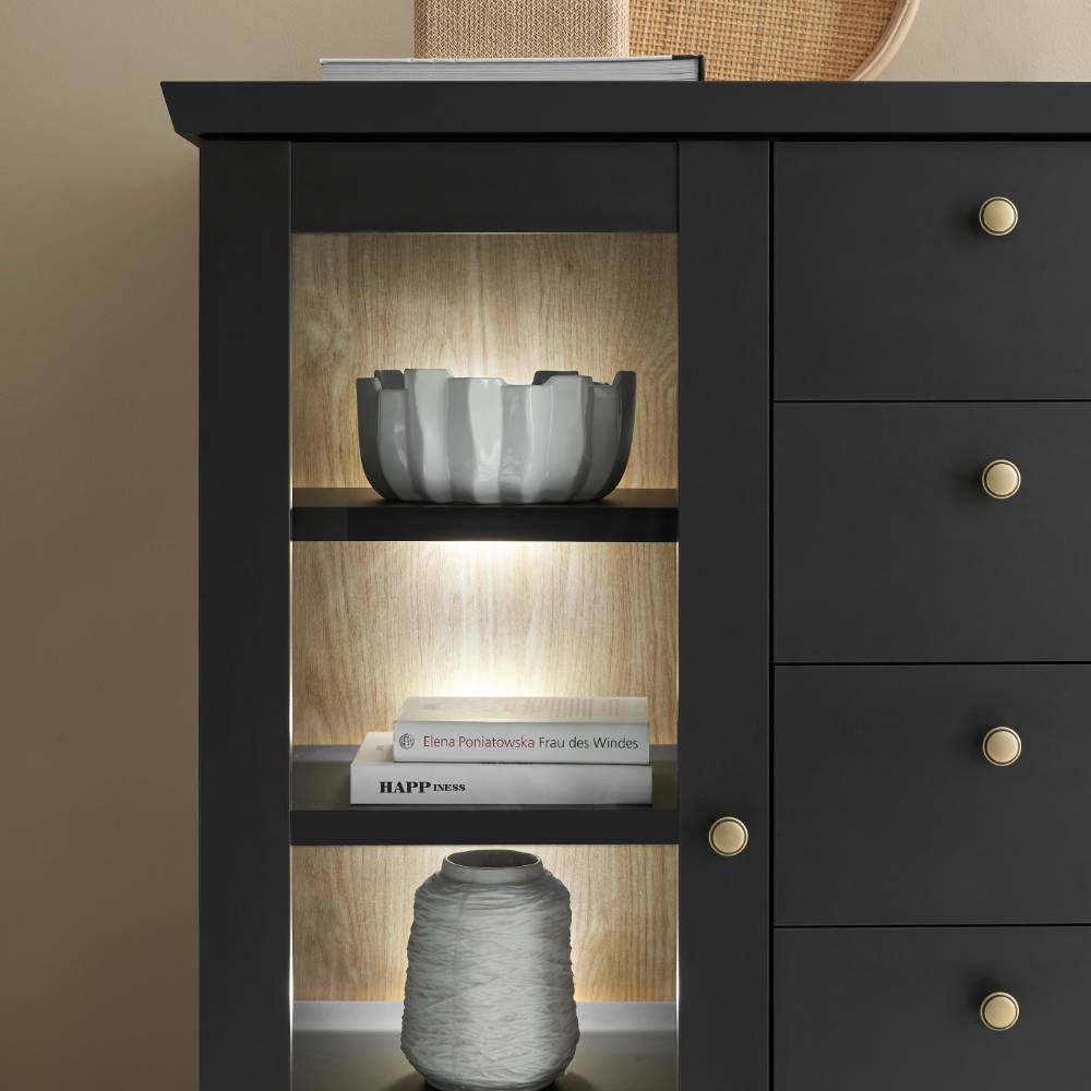 Highboard Enjta im Landhausstil in Schwarz matt