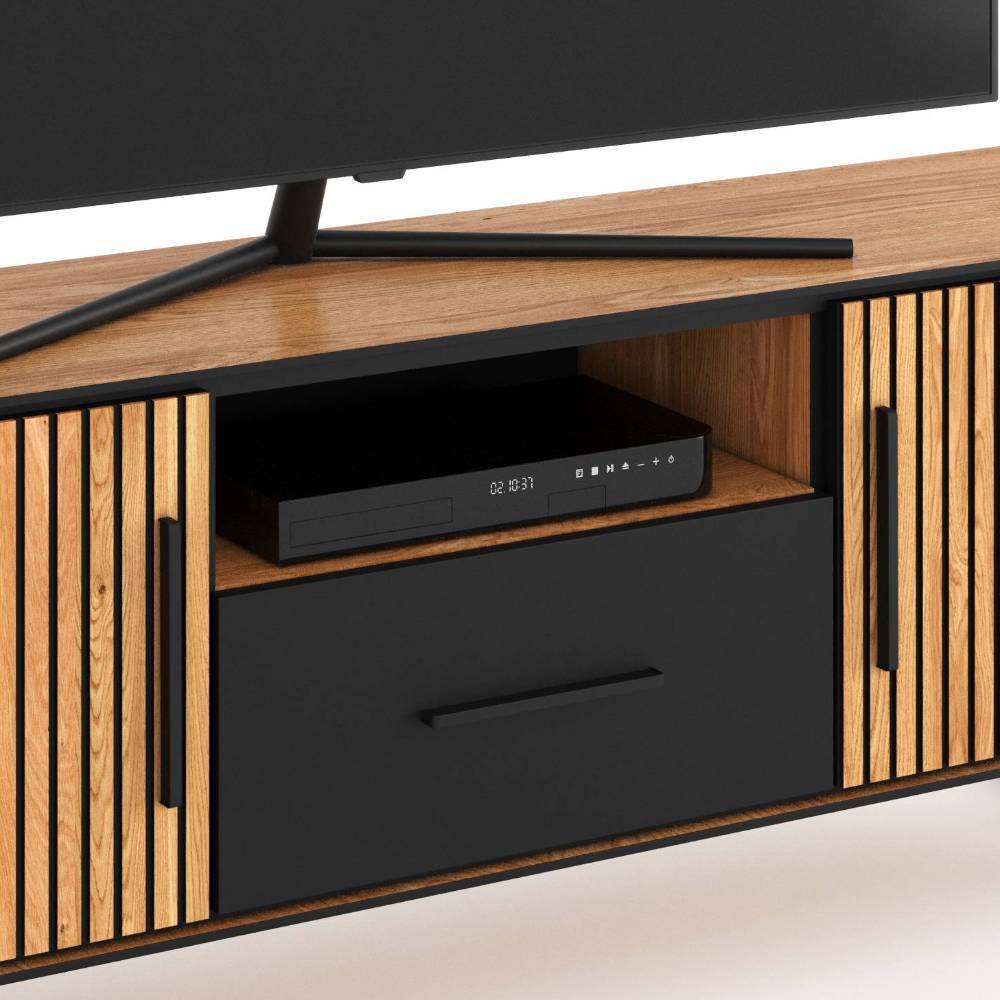 TV Lowboard Laviella in Eichefarben und Schwarz