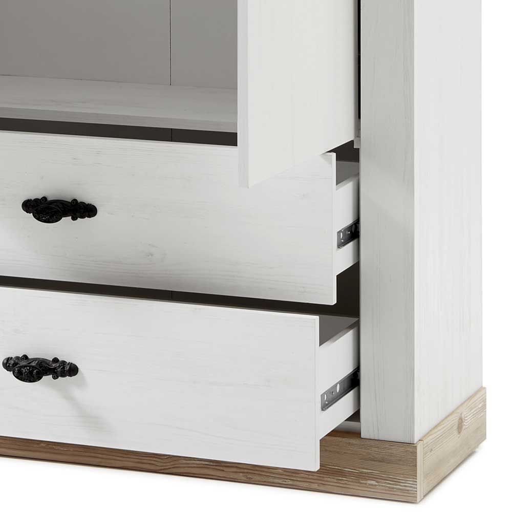Landhausstil Flurgardarobe Flurencina in Weiß und Pinienfarben (fünfteilig)