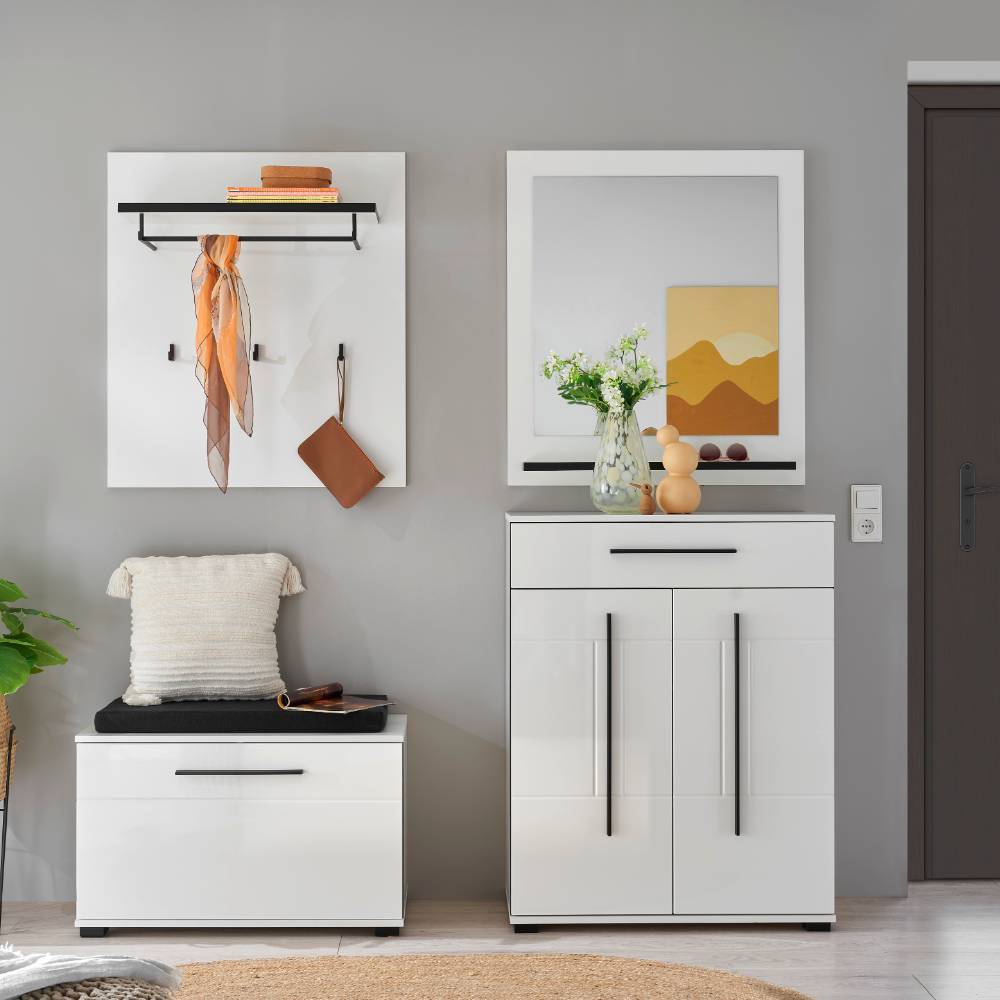 Flurgarderobe Bistian in Weiß mit Hochglanz Front (vierteilig)