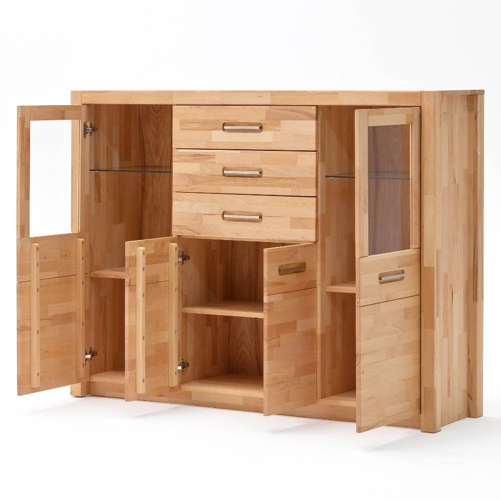 Highboard Jameson aus Kernbuche Massivholz mit LED Beleuchtung