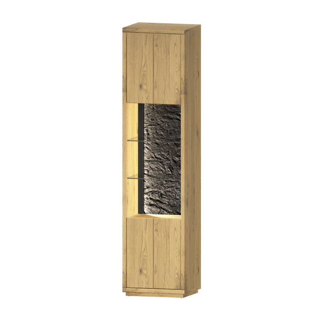Wohnwand Echtholz Ostoro in Wildeiche Bianco 206 cm hoch (dreiteilig)