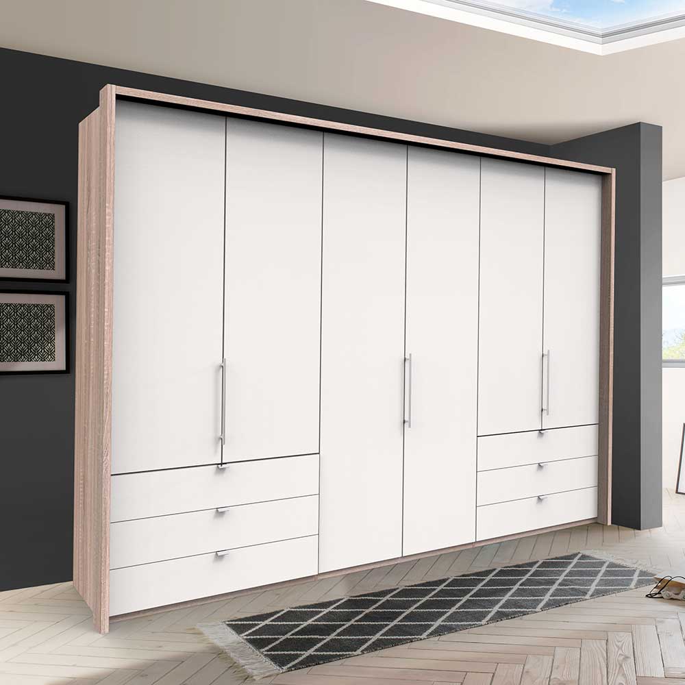 Moderner Schlafzimmerkleiderschrank Lolyana mit Falttüren und sechs Schubladen
