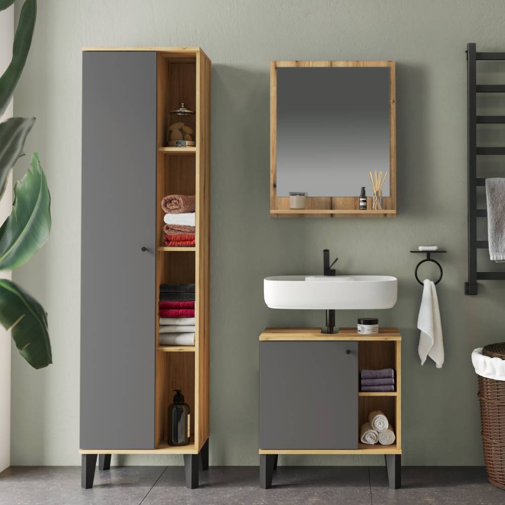 Badezimmerset modern Pattinos in Wildeichefarben und Grau (dreiteilig)