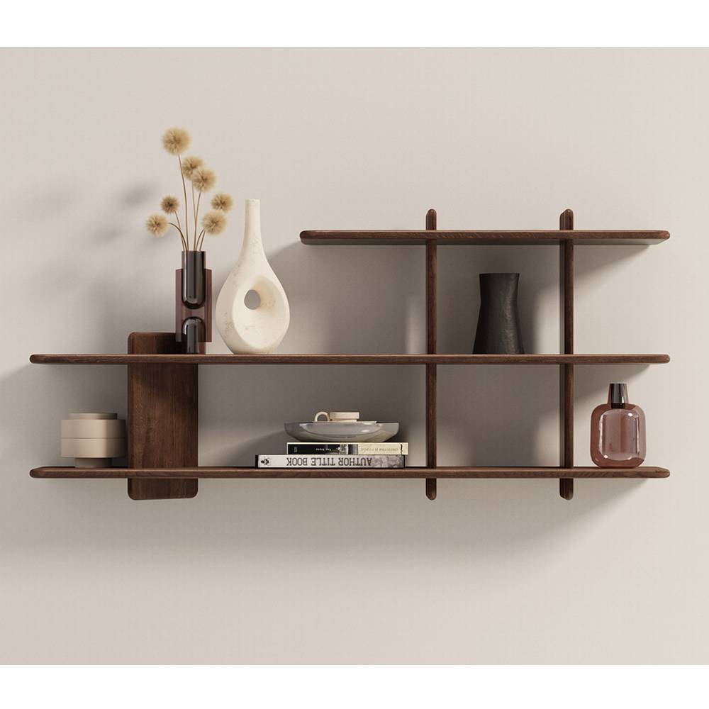 Eiche Massivholz Wandregal Guaran in Eiche Tabacco im Skandi Design
