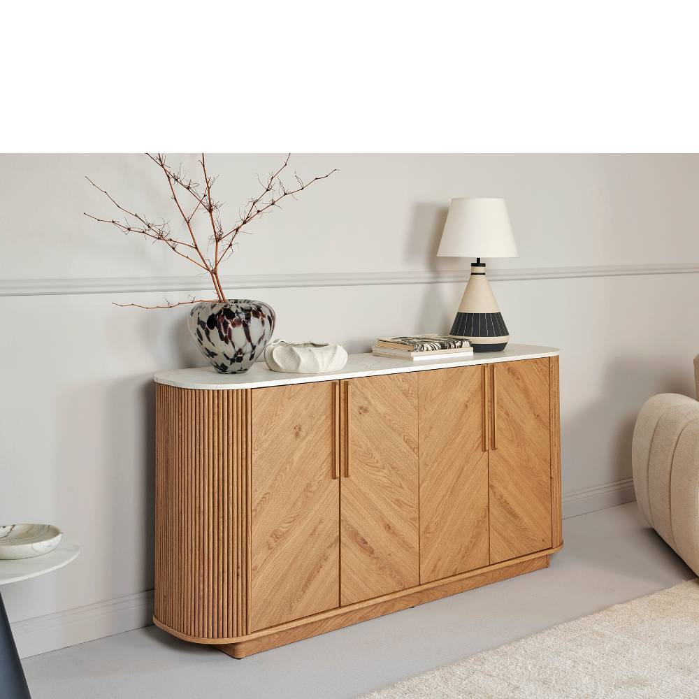 Sideboard Cornelys in Eichefarben mit Fischgrät Muster