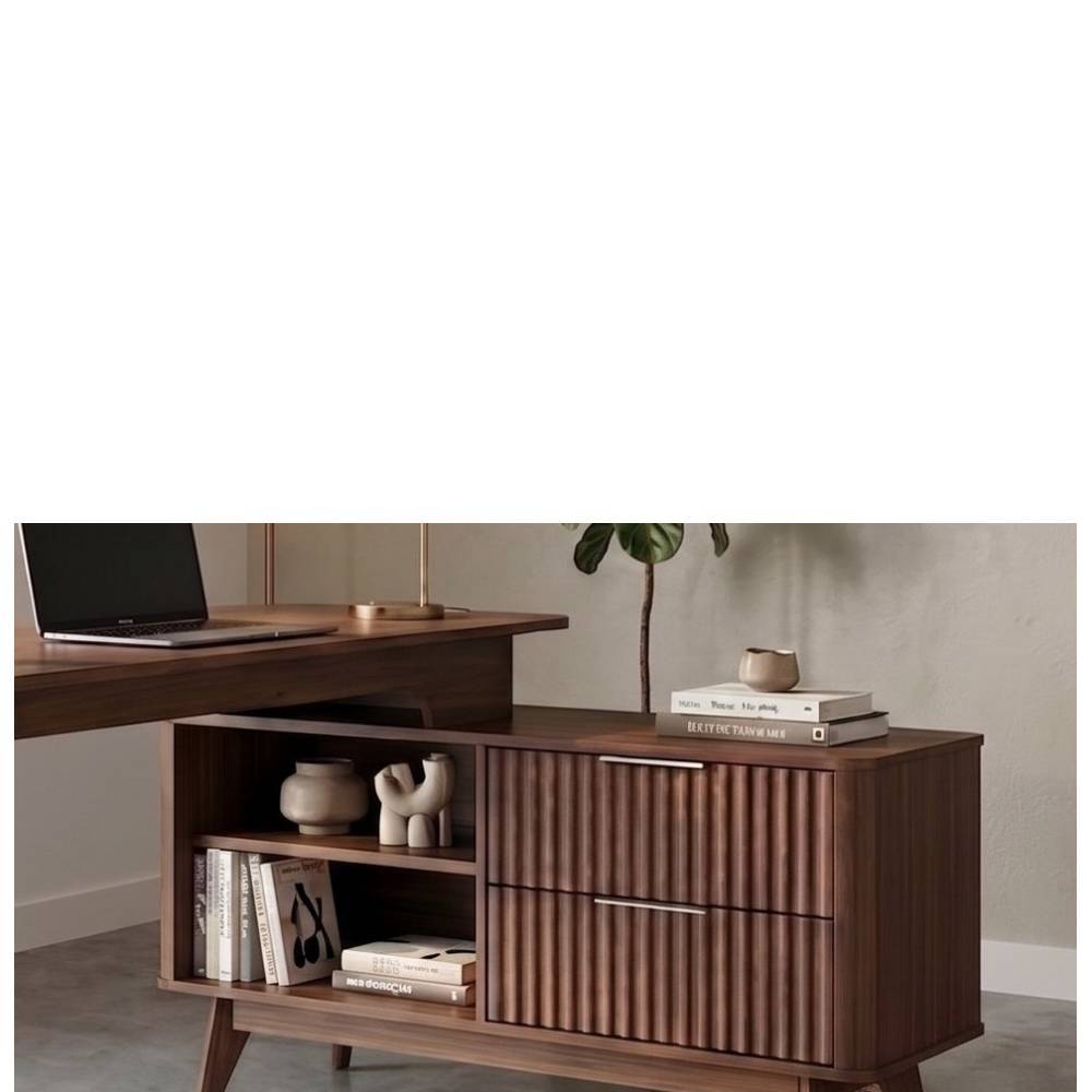 Designschreibtisch Alcarisa im Retrostil mit zwei Schubladen