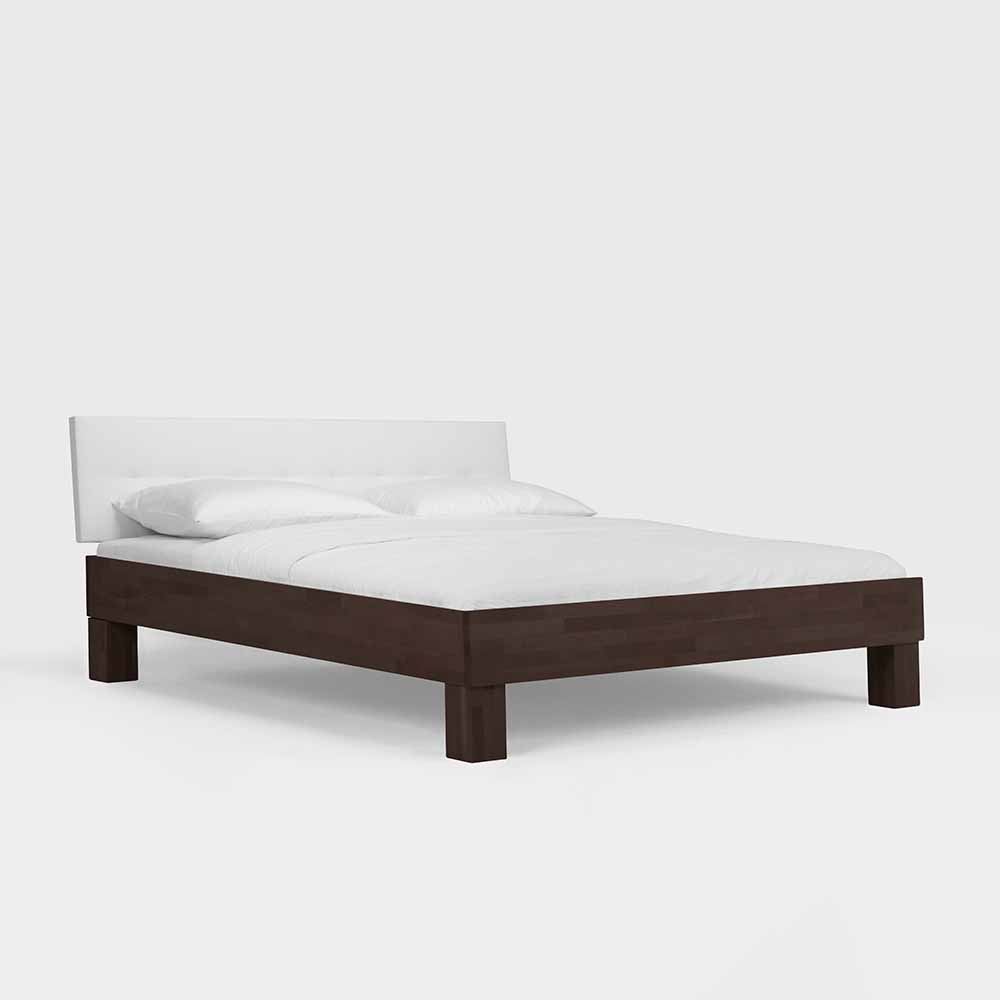 Bett Chaleur in Wenge Weiß massiv mit Polsterkopfteil