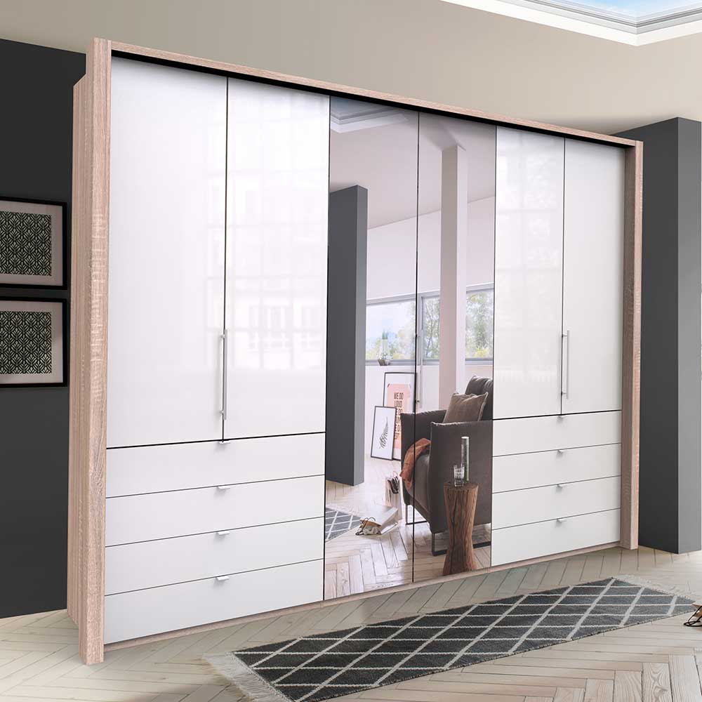 Panorama Schlafzimmerschrank Andryas mit Falttüren Spiegel und Schubladen