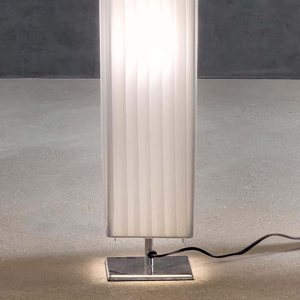 Stehlampe Zeus in Weiß und Chromfarben mit Latex Schirm
